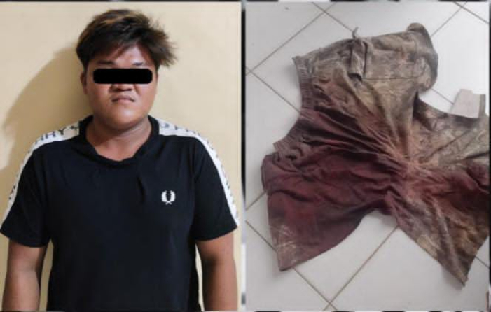 SEMPAT KABUR:Pelaku penikaman di Desa Banjarbaru, Kabupaten HSS diamankan Polisi beserta barang bukti.