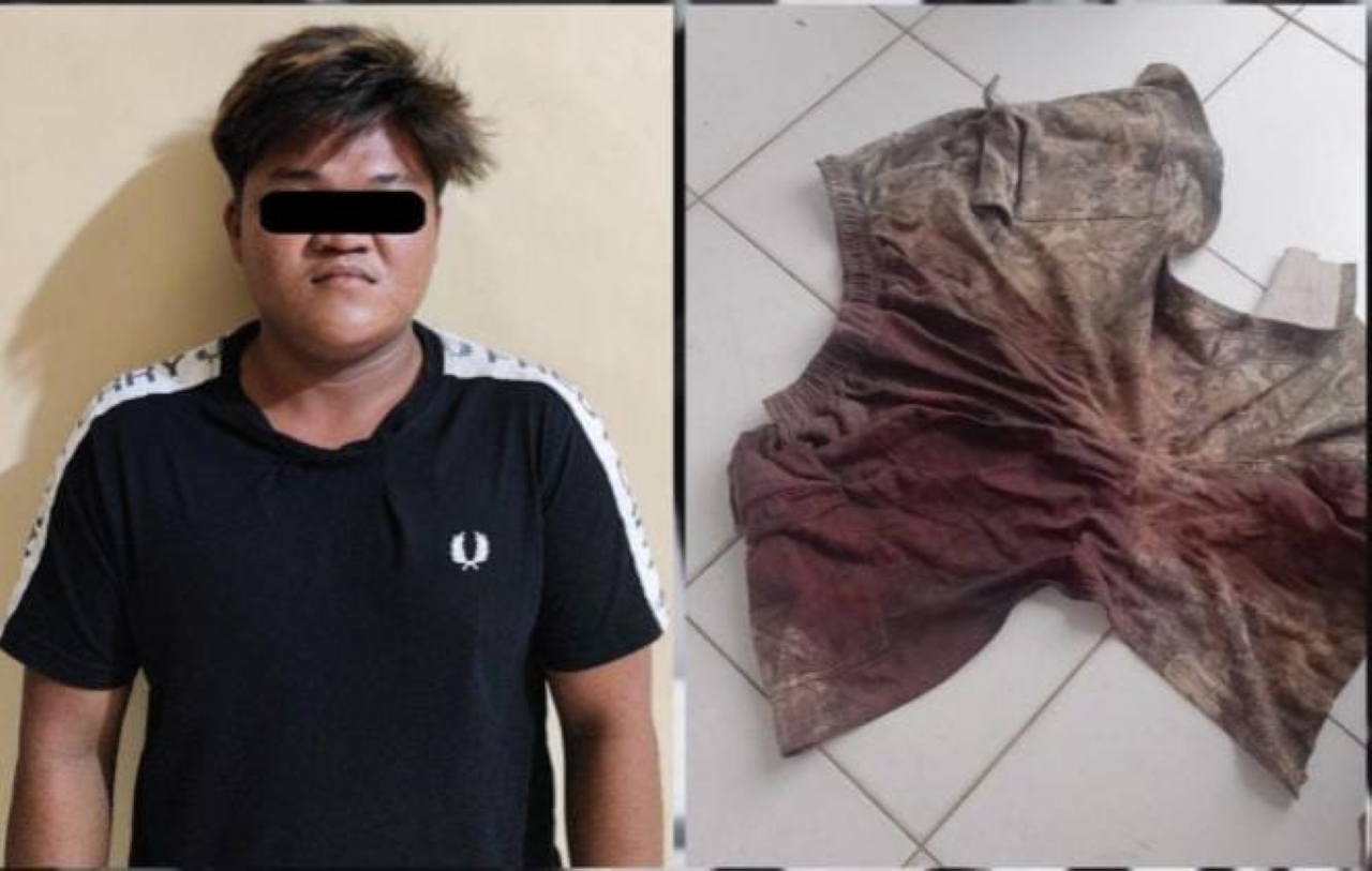 DIAMANKAN: Pelaku A dan barang bukti celana korban diamankan di Polres HSS.