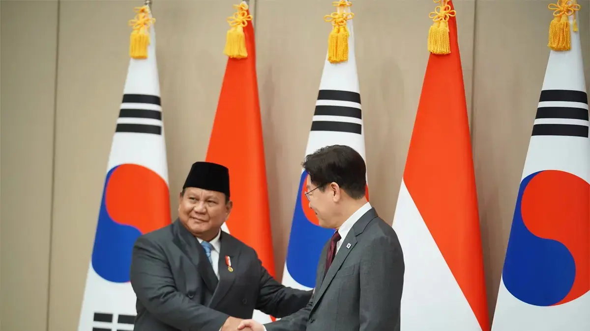 SEPAKAT: Presiden Prabowo bertemu dengan Presiden Korea Selatan Lee Jae Myung di Blue House, Seoul, Rabu (1/4). (Bakom RI).