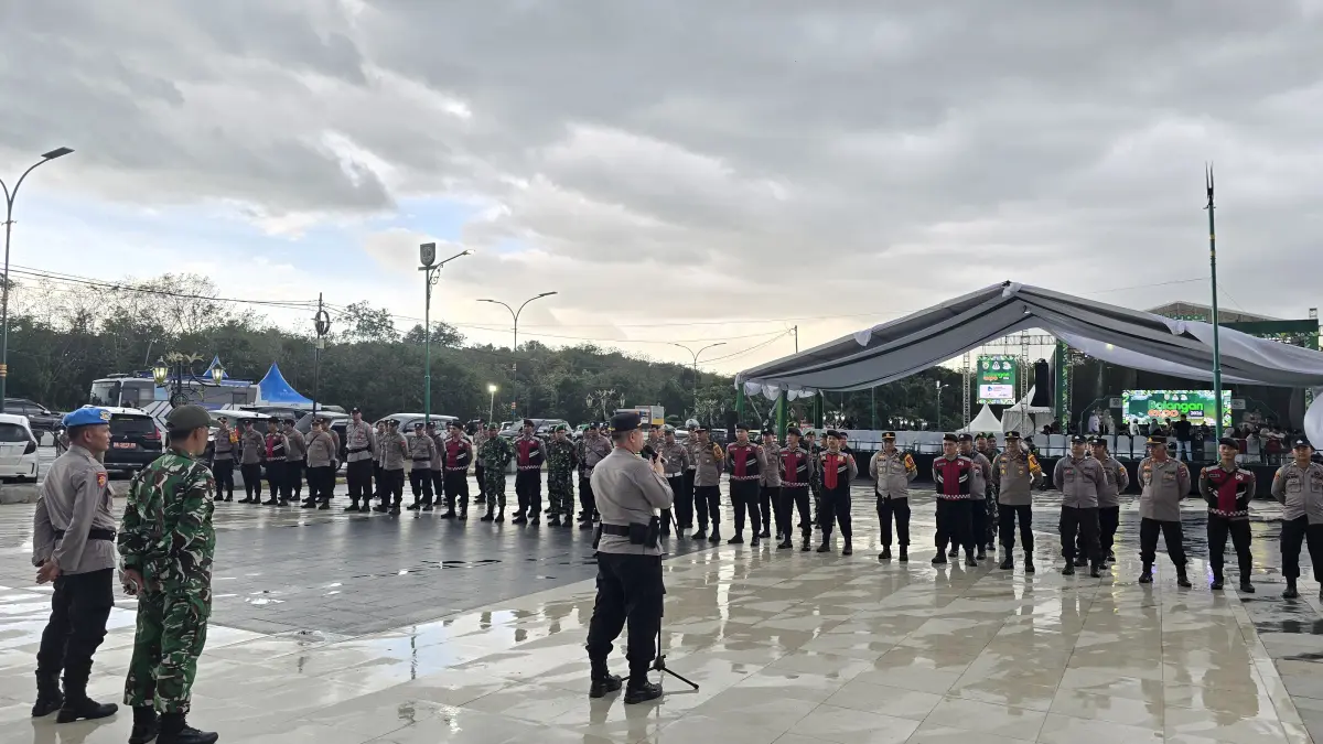 KAWAL KONSER: Ratusan personel gabungan bakal bersiaga mengamankan malam puncak pesta rakyat Hari Jadi ke-23 Kabupaten Balangan di Tugu Maritam. (M Dirga / Radar Banjarmasin)