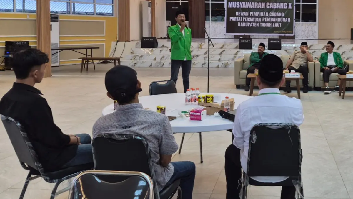 UNGKAP : Sekretaris PPP Tala, Air Langga saat menyampaikan laporan pada kegiatan Muscab ke-X PPP Tala, Sabtu (25/6/2026). 