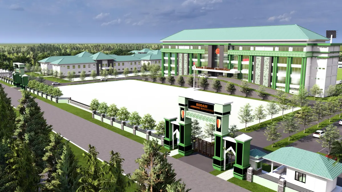 MEGAH: Desain markas Komando Daerah Militer (Kodam) yang akan dibangun di Kompleks Perkantoran Gubernur Kalsel dengan luas sekitar 10 hektare.&nbsp;
(Foto: DINAS PUPR KALSEL)&nbsp;