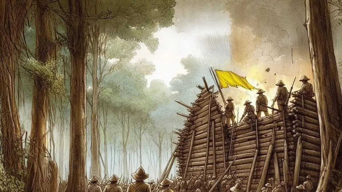 PERTAHANAN TERAKHIR: Ilustrasi Benteng Manawing di hulu Sungai Barito sebelum dihancurkan Belanda pada 1905. (Kesultanan Banjar)