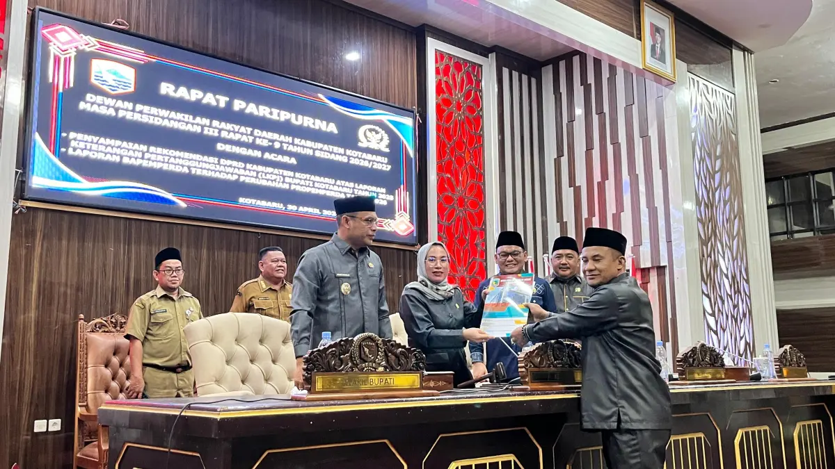 PARIPURNA: Saat berlangsungnya Rapat Paripurna Laporan Keterangan Pertanggungjawaban (LKPj) Bupati TA 2025.&nbsp;
Foto: Humas DPRD Kotabaru.&nbsp;