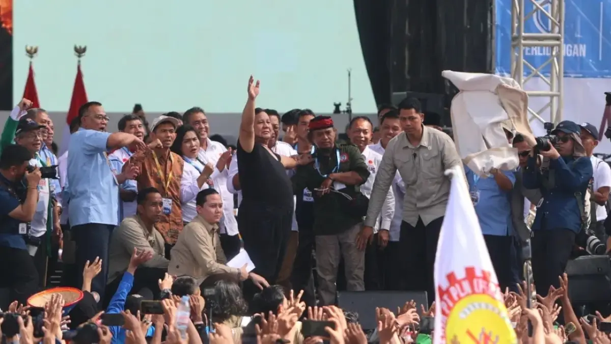 MAY DAY: Presiden Prabowo Subianto menghadiri perayaan Hari Buruh Internasional atau May Day 2026 di Lapangan Monumen Nasional (Monas), Jakarta Pusat, Jumat (1/5). (Muhammad Ridwan/Jawa Pos)