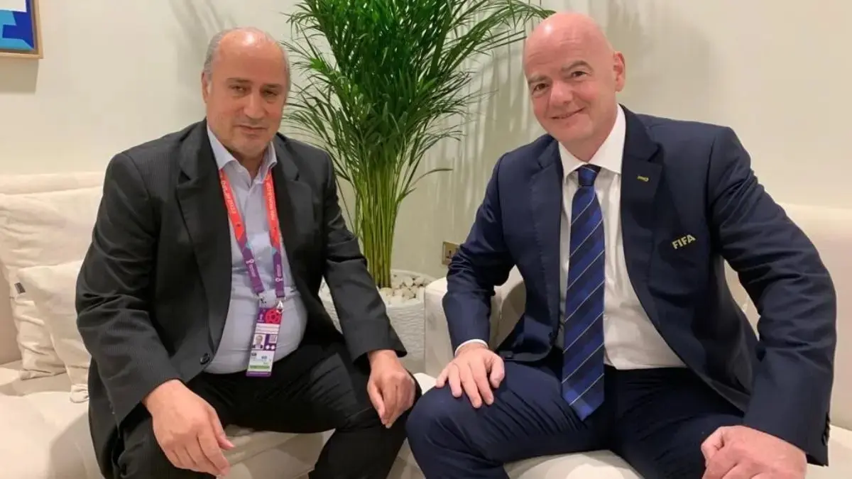 JAMINAN: Ketua Federasi Sepak Bola Iran Mehdi Taj meminta FIFA memberi jaminan keamanan dan penghormatan bagi delegasi Iran di Piala Dunia 2026.&nbsp;
(Islamic Republic News Agency)