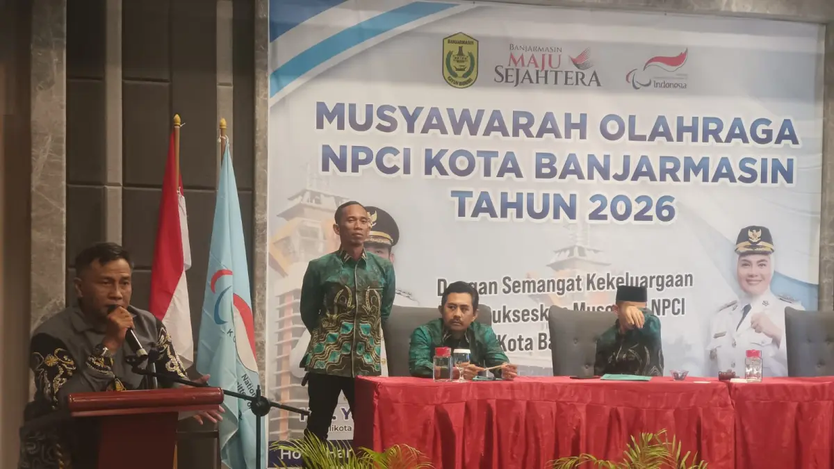 TERPILIH: Mohammad Husaini usai terpilih kembali sebagai Ketua Umum National Paralympic Committee (NPC) Kota Banjarmasin periode 2026-2031.(M Idris Jian Sidik)