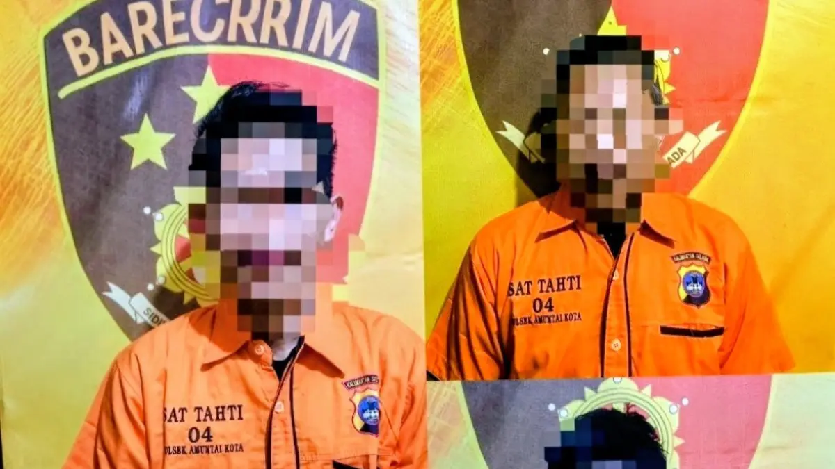 PELAKU: Tersangka terdiri dari MF, S dan MS (bawah kanan) yang masih satu keluarga merupakan warga Palampitan Kabupaten HSU, yang terlibat kasus pengeroyokan di Kelurahan Sungai Malang.