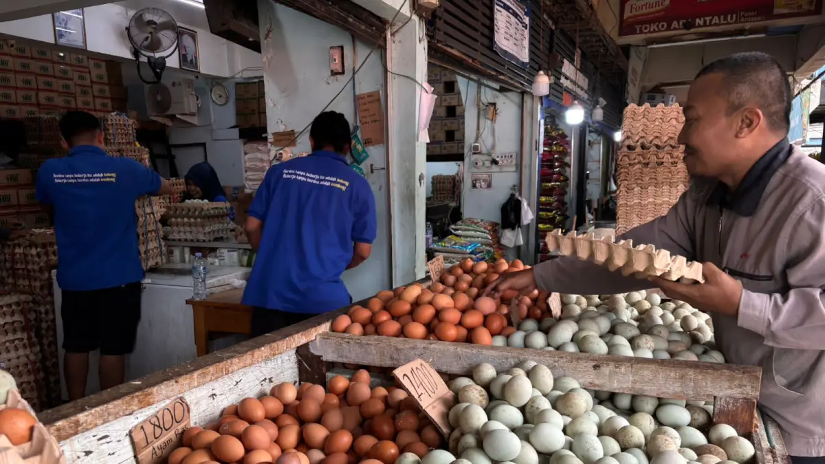 STOK BANYAK: Harga telur ayam di Kota Banjarmasin jelang Idul Adha mengalami penurunan.(Foto: Raudah Anisya/Radar Banjarmasin)&nbsp;&nbsp;