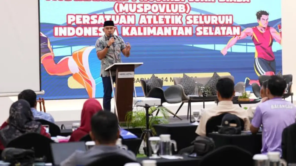 BICARA: Bupati Tanah Laut Rahmat Trianto terpilih sebagai Ketua Pengprov PASI Kalimantan Selatan periode 2026-2030 di Musyawarah Provinsi Luar Biasa (Musprovlub) PASI Kalsel di Hotel Aeris, Banjarbaru.