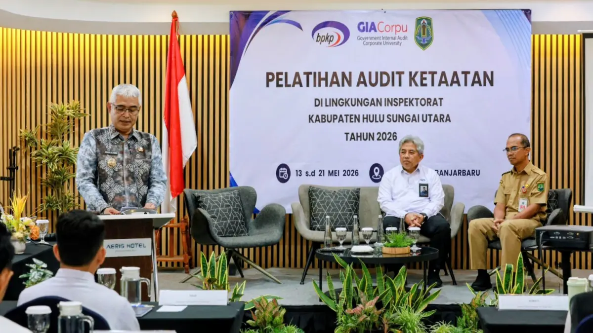 HADIR: Wakil Bupati HSU, Hero Setiawan mewakili Bupati HSU, H Sahrujani membuka Pelatihan Audit Ketaatan di lingkungan Inspektorat Kabupaten HSU Tahun 2026, Senin (18/5/2026).(Foto:Pemkab HSU)