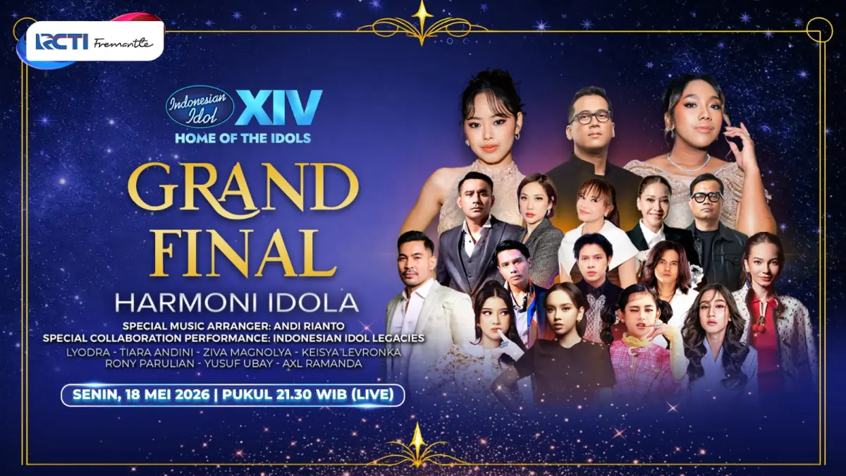 HARMONI IDOLA: Grand Final Indonesia Idil XIV 2026 disiarkan langsung pukul 21.30 WIB di RCTI, Senin (18/5/2026) di RCTI.(Foto: RCTI)