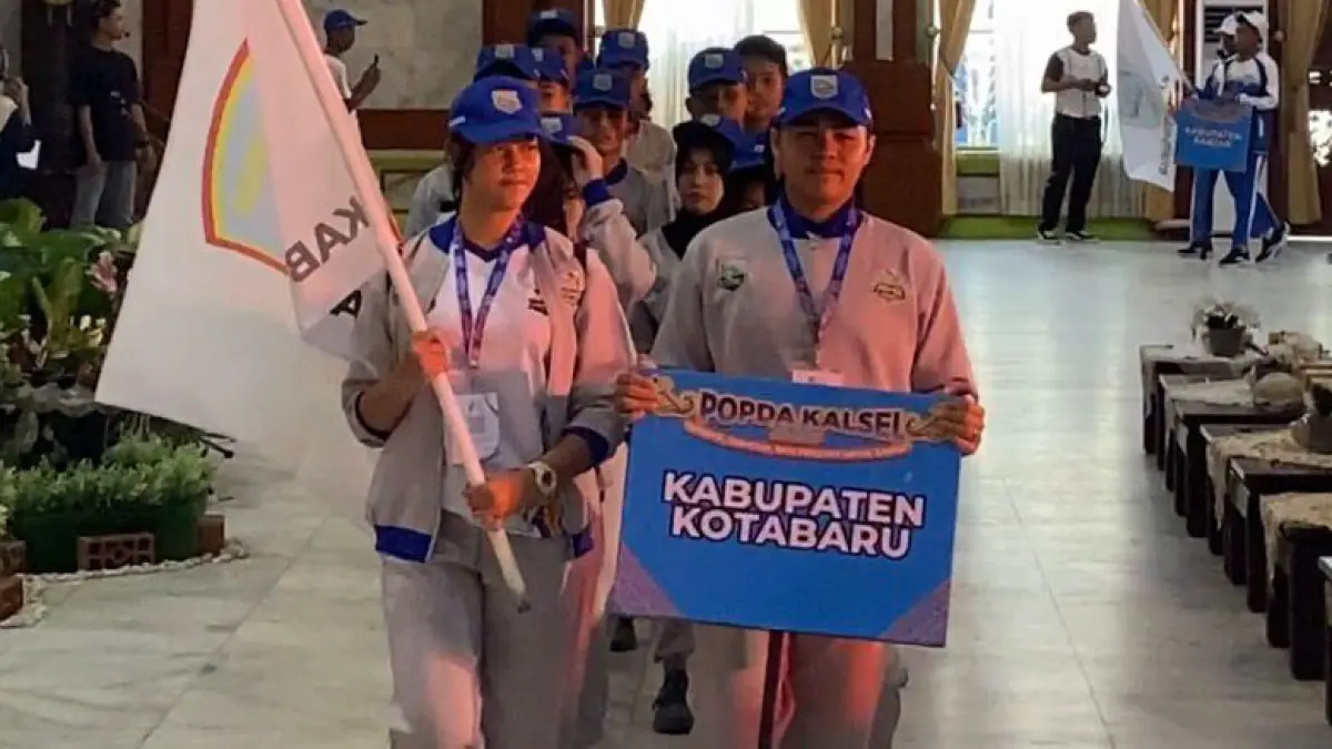 OPTIMIS: Kontingen Atlet Popda Kotabaru optimis masuk lima besar di Popda Kalsel.  (Foto: Jumain/Radar Banjarmasin)