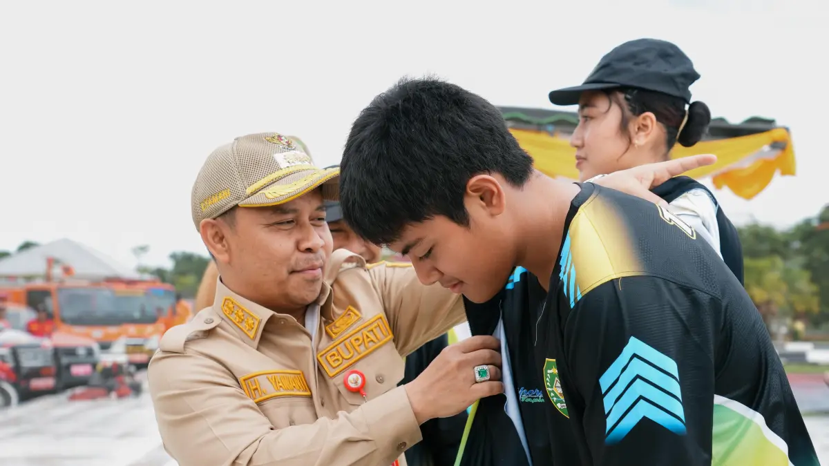 Para atlet pelajar Tapin siap bertanding pada Popda Kalsel tahun 2026 di Banjarmasin.
(Prokopim Setda Tapin)&nbsp;