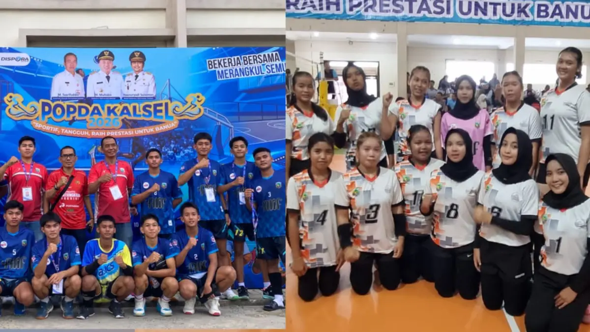 AWAL MANIS: Tim voli putra dan putri Kabupaten Kotabaru sama-sama meraih kemenangan perdana di POPDA Kalsel 2026.