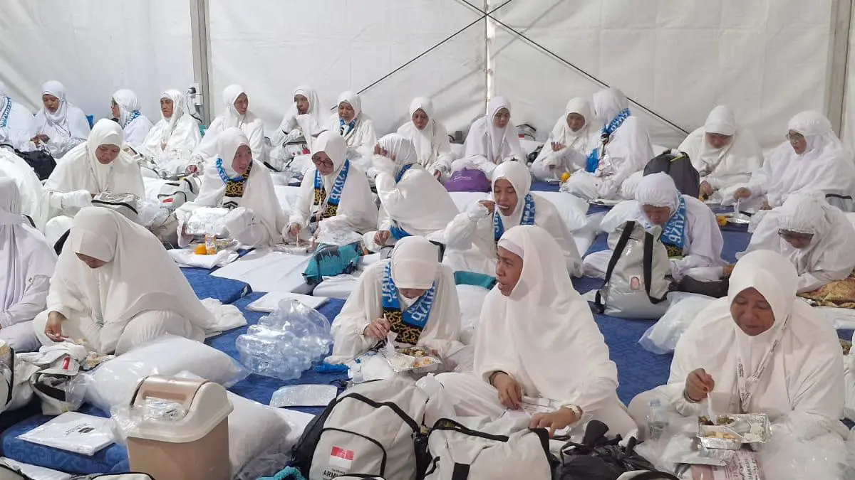 BERSIAP PULANG: Jemaah haji Kloter BDJ 01 asal Banjarmasin bersiap pulang ke Tanah Air setelah menyelesaikan seluruh rangkaian ibadah haji di Makkah (Kemenhaj Kalsel)