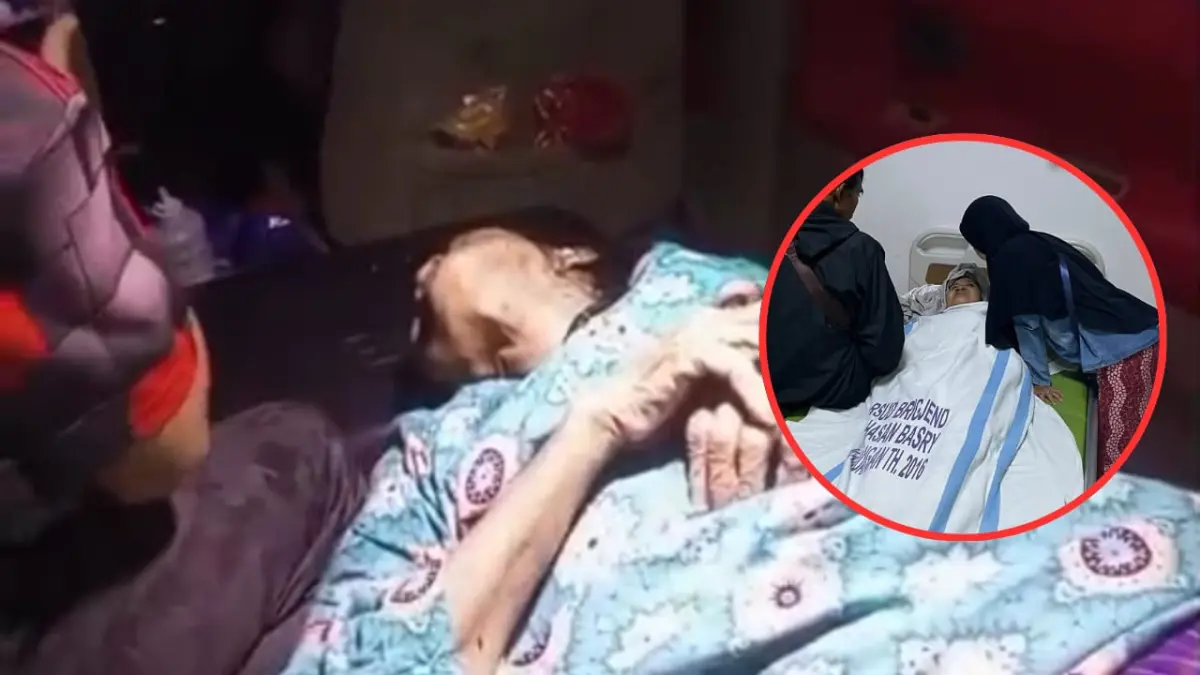 DITEMUKAN: Nenek Ruhani (75) yang sempat dikabarkan hilang ditemukan di depan rumah seorang warga dalam kondisi lemah dan dibawa menggunakan Ambulan, Senin (1/6/2026).(Foto: Screenshot video kiriman warga)&nbsp;
