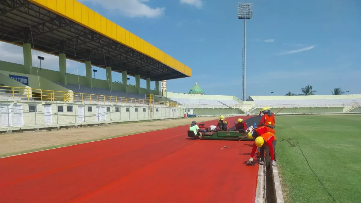 LINTASAN: PASI Kalsel mengapresiasi pembangunan lintasan atletik Stadion 17 Mei Banjarmasin yang dinilai menjadi langkah strategis dalam mendukung pembinaan atlet dan penyelenggaraan kejuaraan atletik di Kalsel. (Dok PUPR Kalsel)