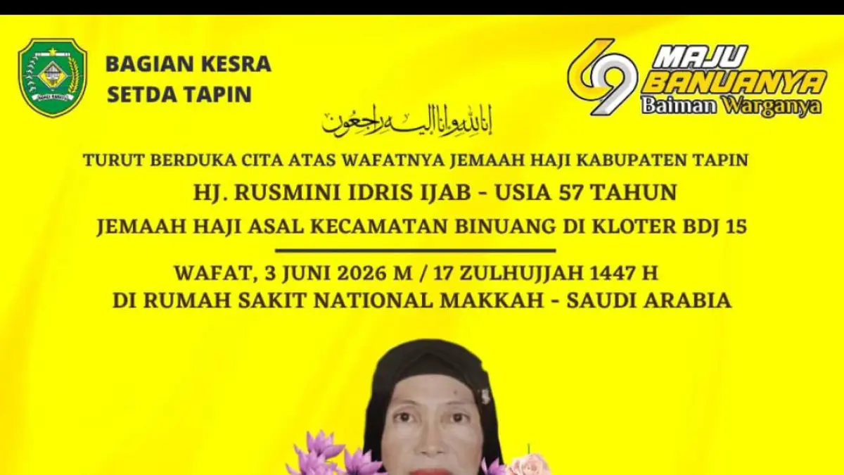MENINGGAL: Satu orang jemaah haji Kabupaten Tapin dilaporkan meninggal dunia dan sudah dikuburkan di Mekkah.
Foto Bagian Kesra