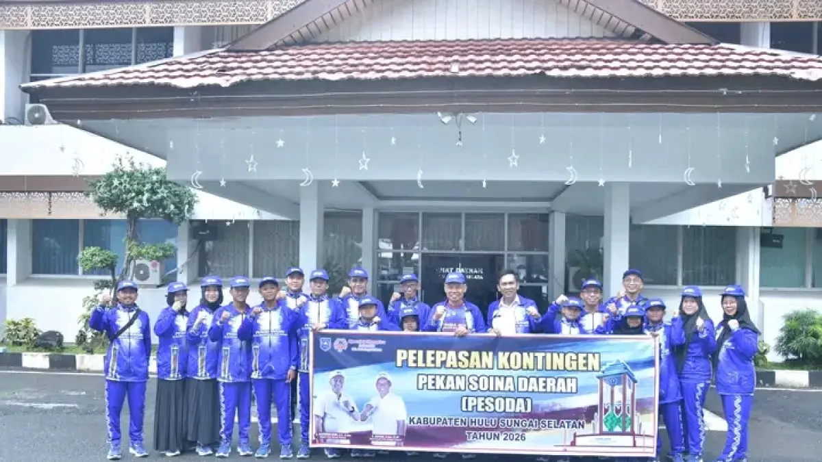 DILEPAS: 17 Orang Kontingen SOIna resmi dilepas untuk mengikuti PESODA Kalsel 2026.(Foto: PROKOPIM HSS)&nbsp;