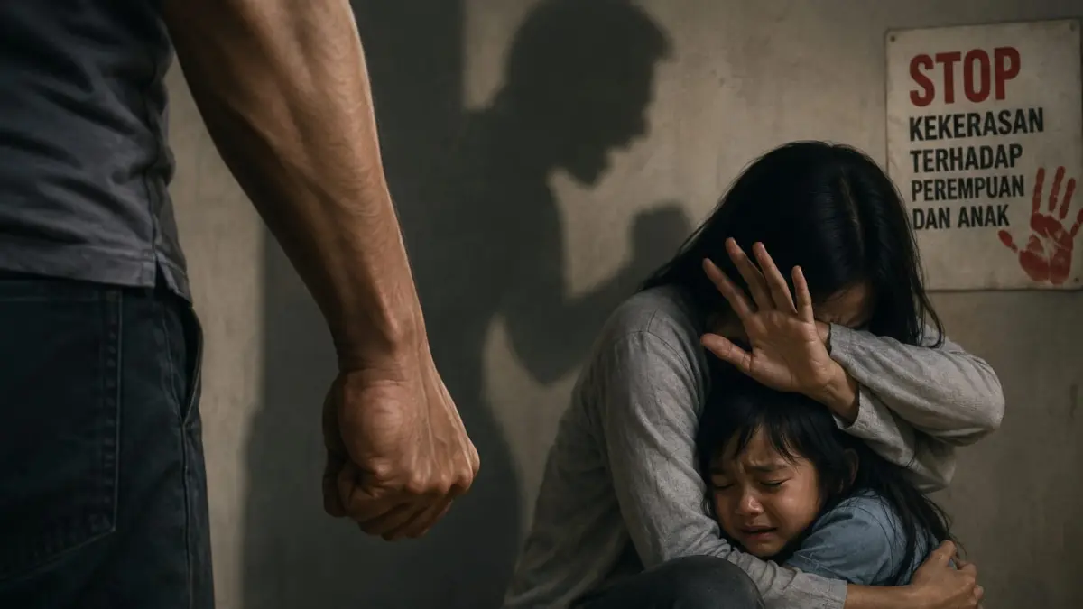 Ilustrasi kekerasan terhadap perempuan dan anak. (Foto: AI)