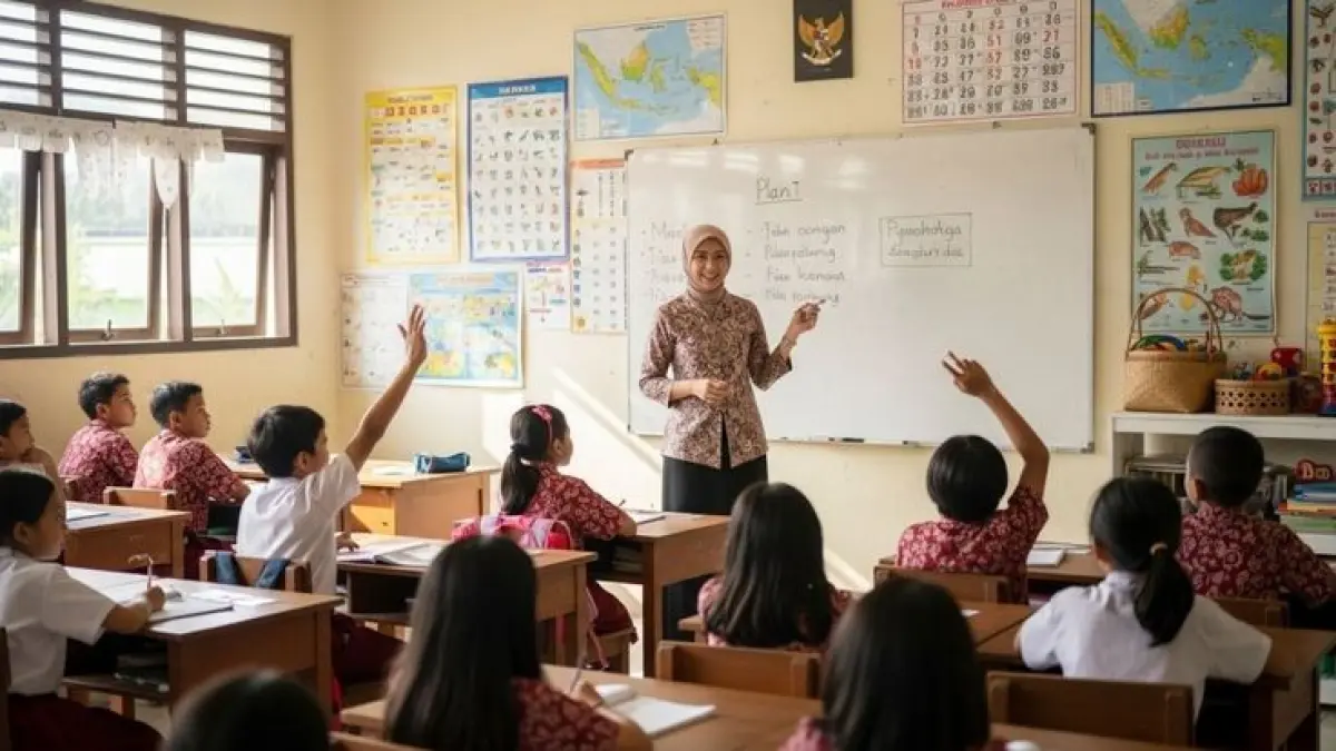 Ilustrasi seorang guru yang sedang mengajar di kelas. (Foto: Pinterest)&nbsp;