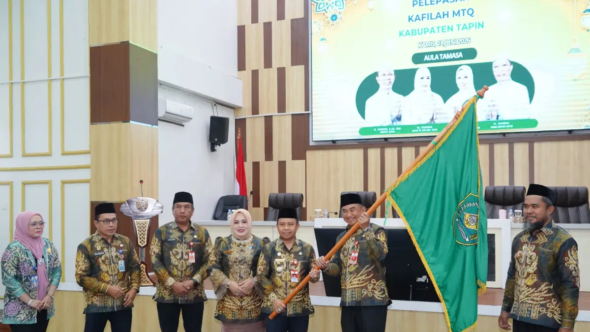 SIAP TAMPIL: Kafilah Kabupaten Tapin menargetkan naik peringkat pada pelaksanaan MTQ Nasional tingkat provinsi Kalsel 2026 di Barito Kuala.(Foto:Rasidi Fadli/Radar Banjarmasin)&nbsp;