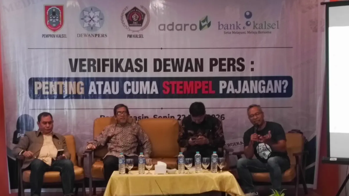 SEMINAR: PWI Kalsel menggelar seminar bertajuk “Verifikasi Dewan Pers: Penting atau Cuma Stempel Pajangan” di Hotel Tree Park, Banjar, Senin (22/6/2026).
