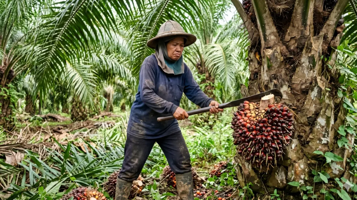 Ilustrasi petani sawit. (Foto: Gemini/Goole) 