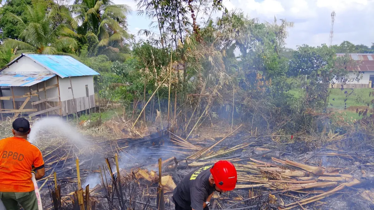 PEMADAMAN: BPBD HSS saat lakukan pemadaman lahan yang terbakar. (Foto: BPBD HSS)&nbsp;