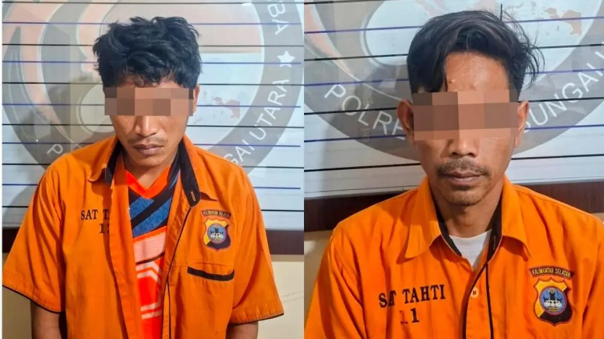 NARKOBA: RW dan RH terduga pengedar sabu beserta barang bukti diamankan Satresnarkoba Polres Hulu Sungai Utara di Jalan Desa Tigarun, Kecamatan Amuntai Tengah. 