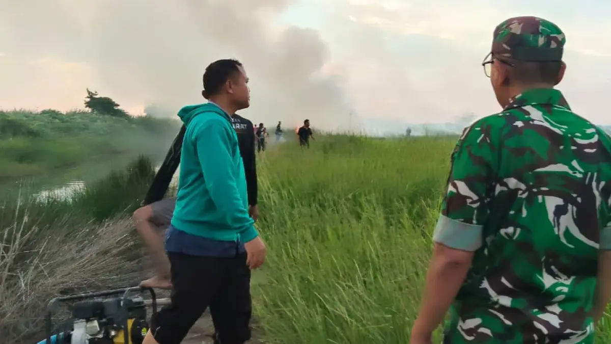 KEBAKARAN LAHAN: Petugas dan relawan memadamkan salah satu kebakaran lahan di HSS pada kemarau 2026.
