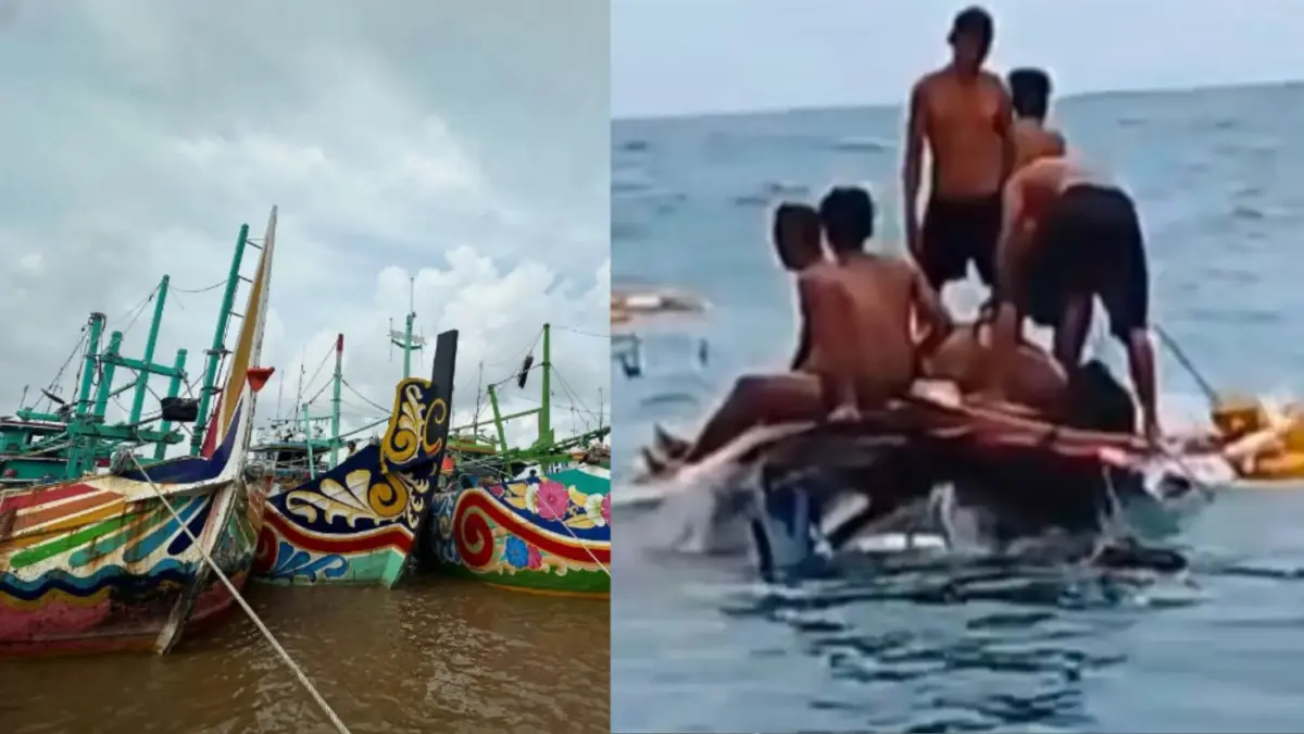 AKAN DIBAHAS: Foto arsip Kapal Cantrang dan saat kejadian laka laut di Labuan Mas.
Foto: Arsip Radar Banjarmasin.&nbsp;