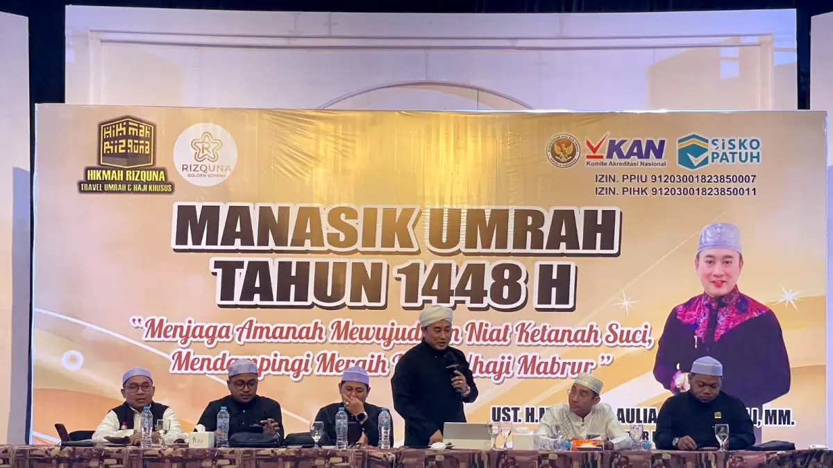MANASIK: Kegiatan manasik PT Hikmah Rizquna yang digelar di Lima Rasa, Minggu (5/7/2026).&nbsp;