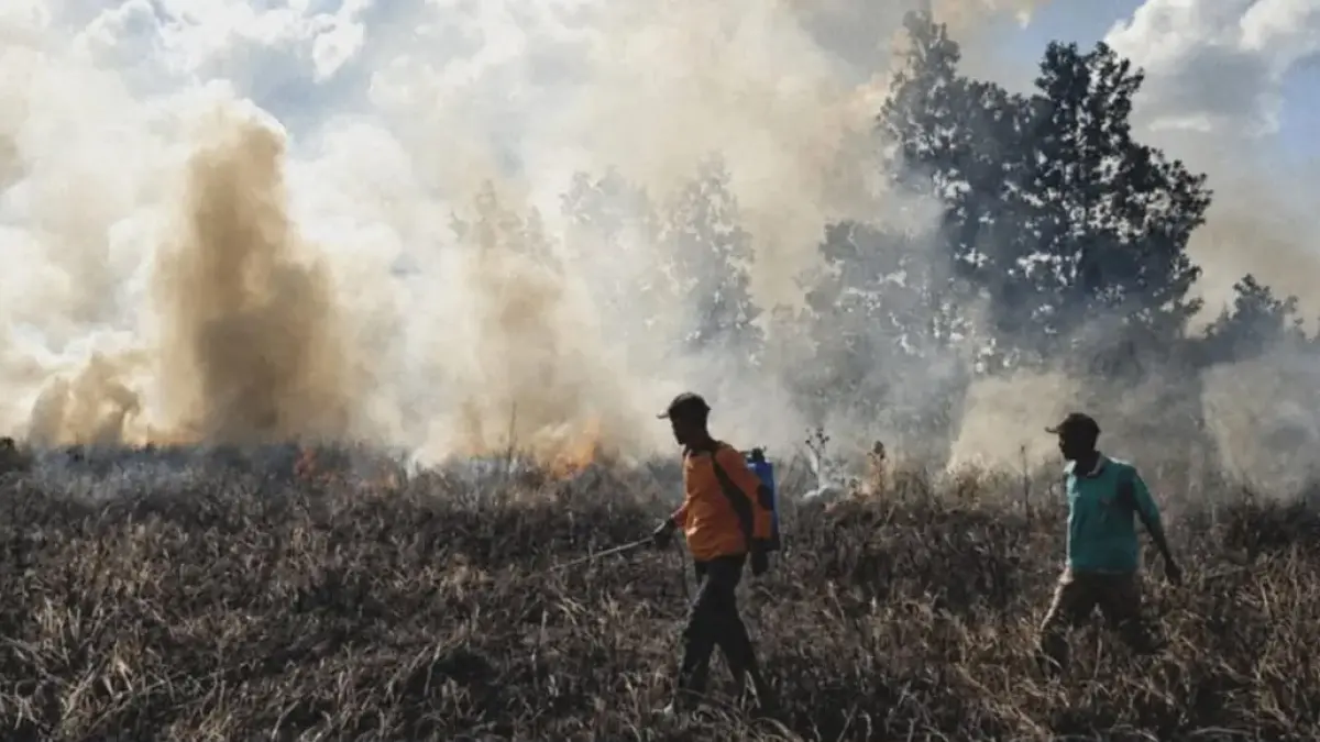 SEMPROT: Relawan Masyarakat Peduli Api Liang Anggang memadamkan api yang membakar lahan gambut di wilayah Pengayuan, Landasan Ulin Selatan, Kota Banjarbaru tahun 2023 lalu.