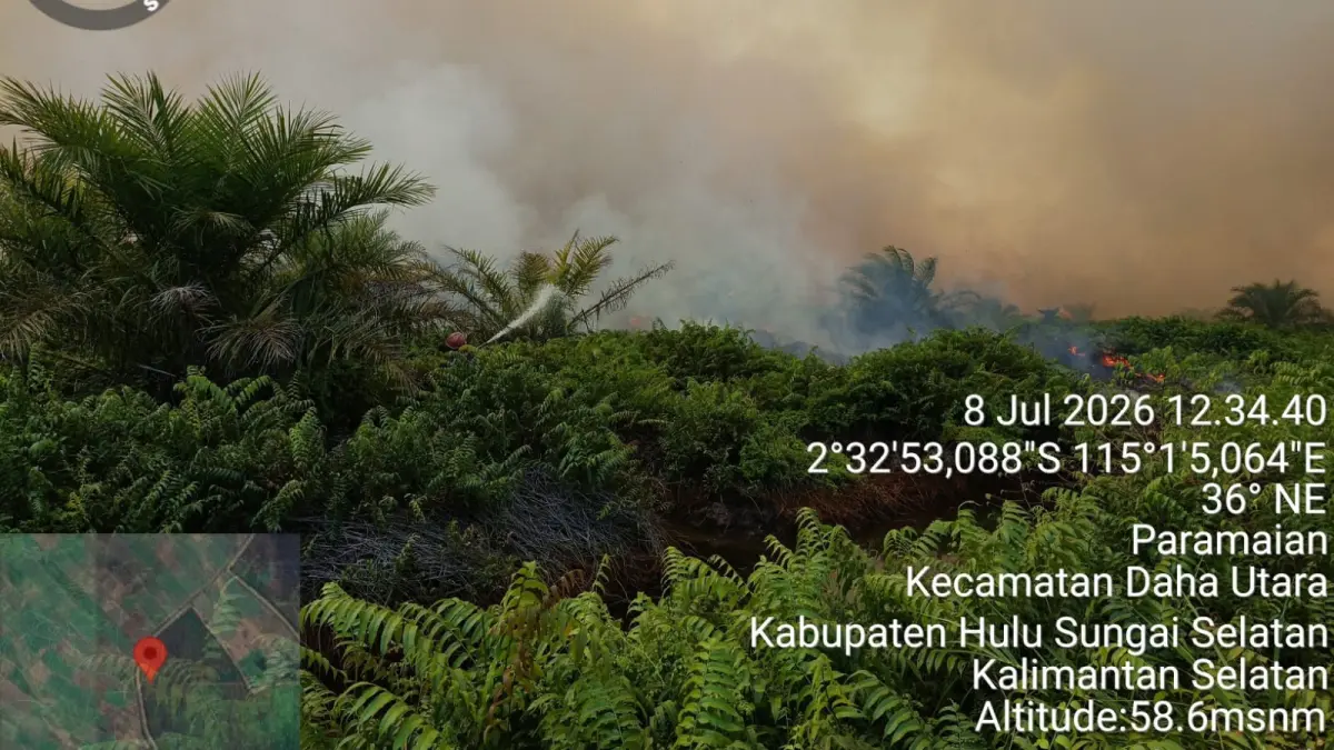 KARHUTLA: Petugas menangani kebakaran lahan di Desa Paramaian, Kecamatan Daha Utara, untuk mencegah api meluas. (Foto: BPBD HSS)