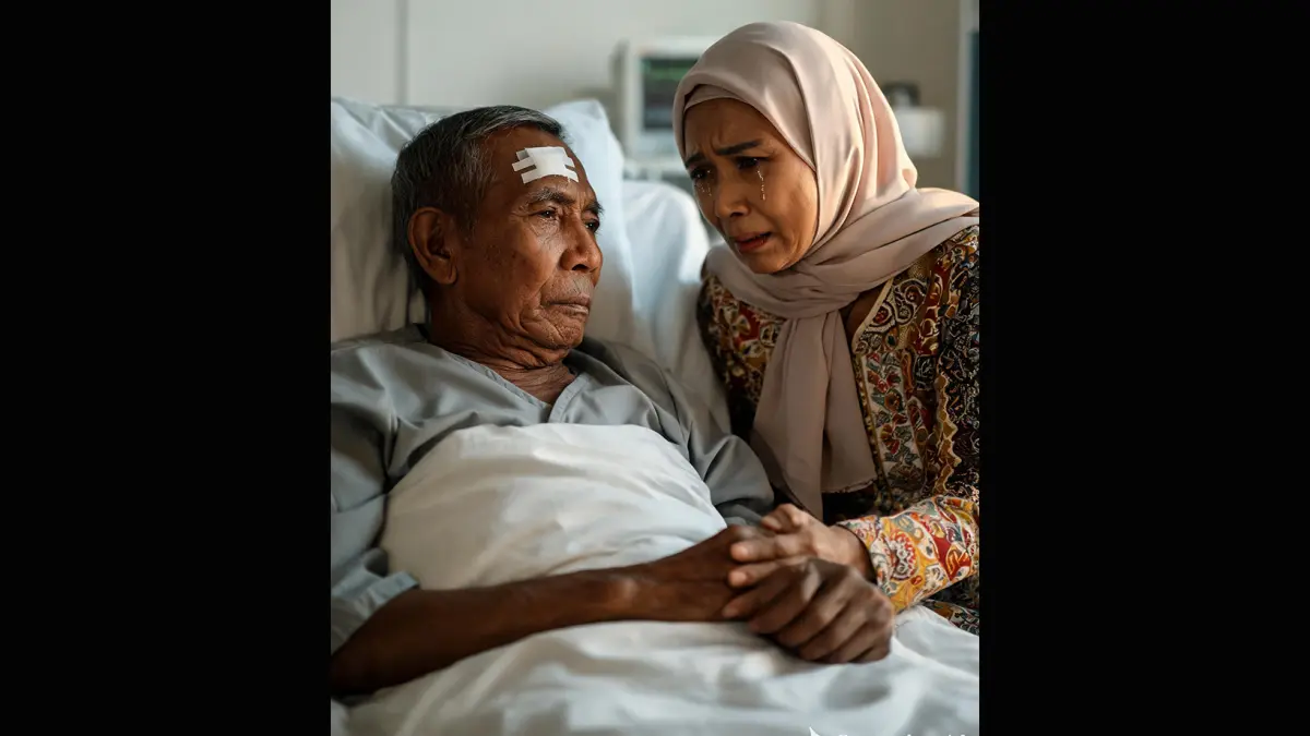 ILUSTRASI: Lansia yang bersedih suaminya yang terluka sedang dirawat di rumah sakit.
