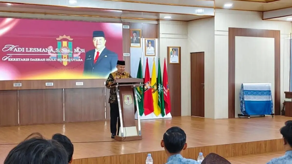 MOMEN: Sekda HSU, Adi Lesmana membuka Musda XIX IPM Kabupaten HSU, sekaligus meresmikan Sasirangan IPM HSU Tahun 2026 di Aula BPKAD HSU, Jumat (10/7/2026).(Foto: Pemkab HSU)