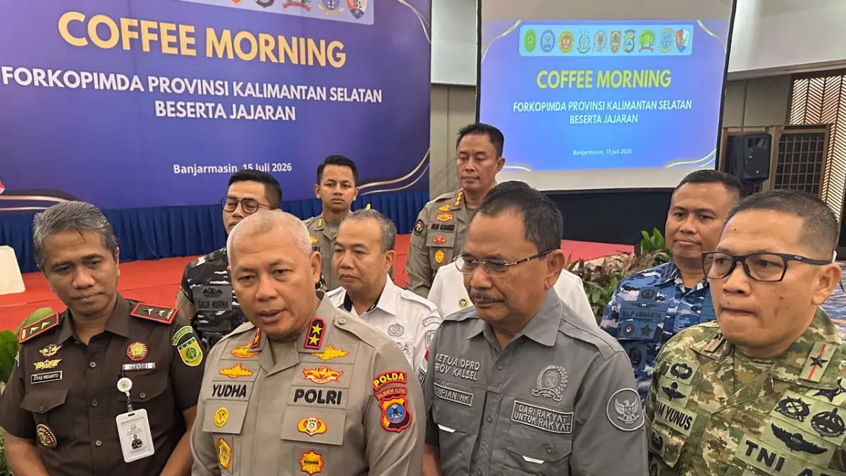 Forum Komunikasi Pimpinan Daerah Kalimantan Selatan menegaskan komitmen menjaga soliditas dan kekompakan lintas lembaga. (M Oscar Fraby/RADAR BANJARMASIN) 