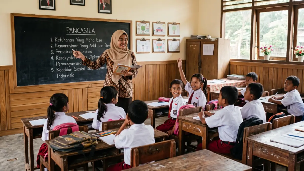 Ilustrasi guru yang sedang mendidik siswa. (Foto: Gemini/Google)