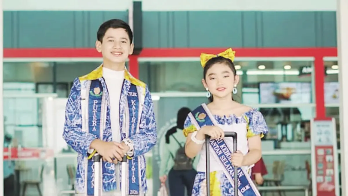 JUARA: Muhammad Rasydan Zunnurain Risyand dan Nur Rizky Almeera Azwar peraih grand winner di Pemilihan Putra Putri Kebudayaan Cilik Indonesia 2026 di Yogyakarta.&nbsp;
