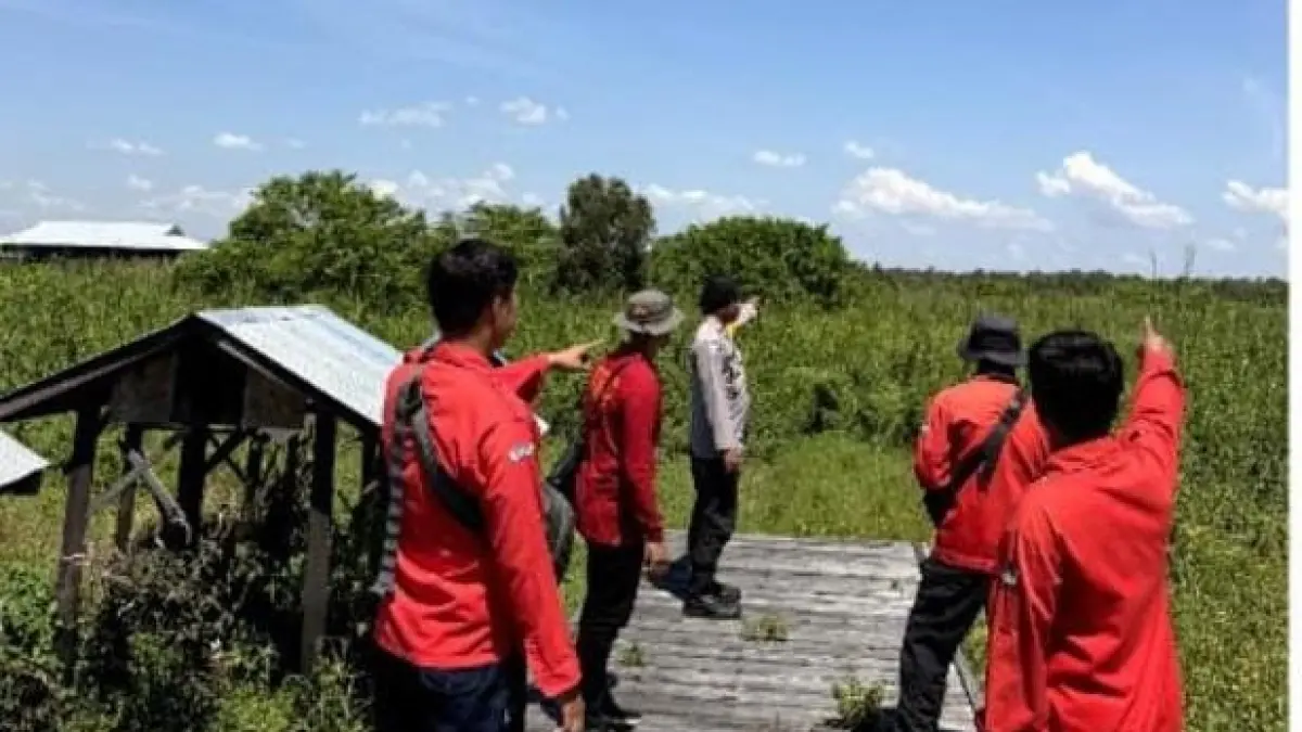 MEMANTAU: Personel BPBD HSU bersama TNI, Polri, dan Manggala Agni meningkatkan patroli serta pemantauan di kawasan gambut.&nbsp;