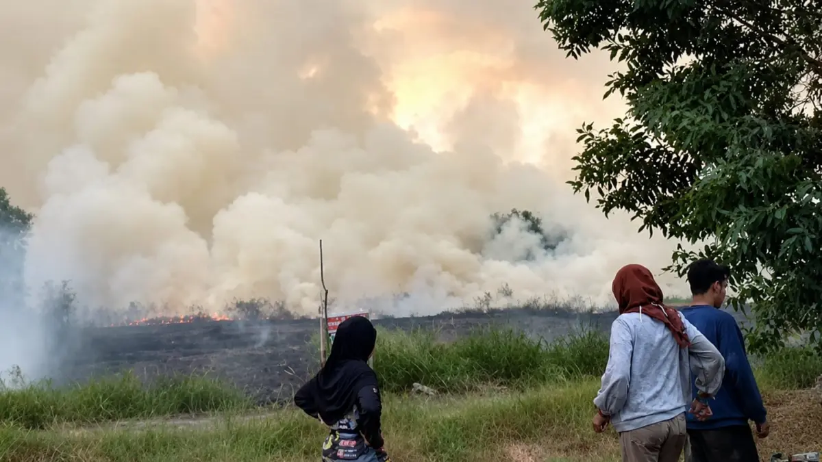 TERBAKAR: Salah satu titik painyang membakar lahan di wilayah Pengayuan, Kecamatan Liang Anggang, Kota Banjarbaru beberapa waktu lalu (FADLAN ZAKIRI/RADAR BANJARMASIN)