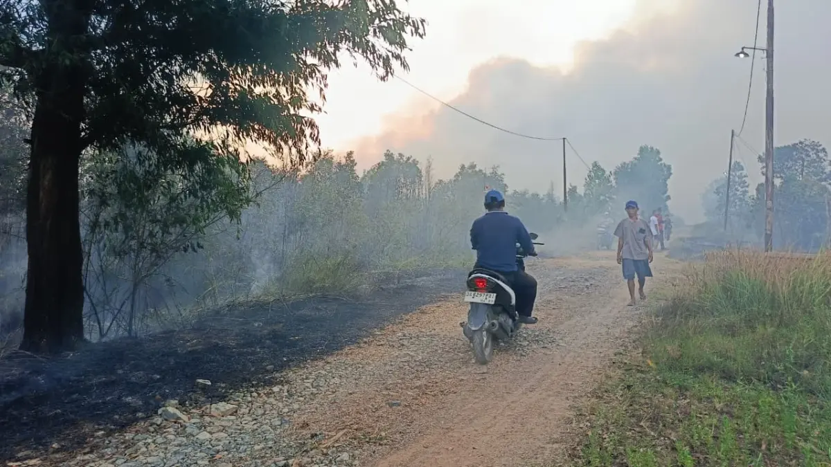 KABUT ASAP: Kebakaran hutan dan lahan (karhutla) hebat mengepung kawasan Guntung Manggis, Banjarbaru, Minggu (19/7) sore. (Foto: SHEILLA FARAZELA/RADAR BANJARMASIN)