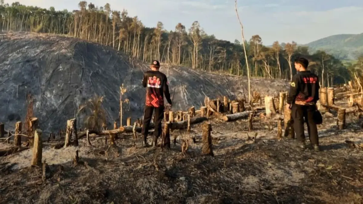 KARHUTLA: Anggota BPBD HST melakukan pemantauan karhutla di Kecamatan Hantakan tahun 2025 lalu.
