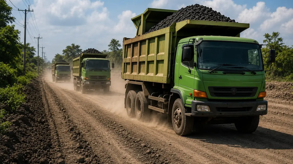 ILUSTRASI: Truk angkutan batu bara melintas di jalan berdebu.