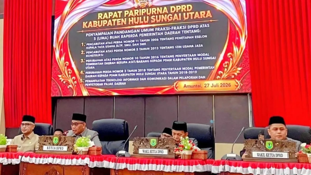 MOMEN: Wakil Bupati HSU Hero Setiawan hadir pada Rapat Paripurna ke-16 Masa Sidang II Tahun 2026 yang digelar di Ruang Rapat Paripurna DPRD HSU, Senin (27/7/2026).