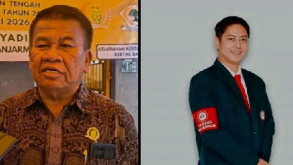 KANDIDAT: Rudy Heriyadi (baju batik) dan
dr Aulia Ramadhan Supit (baju hitam) jadi kandidat Sekjen Golkar Banjarmasin.&nbsp;