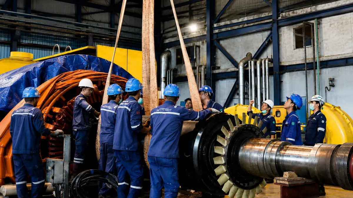 PERBAIKAN: Sejumlah teknisi melakukan pemeliharaan dan perbaikan unit pembangkit di PLTU Asam-Asam untuk mempercepat pemulihan sistem kelistrikan di Kalimantan. (PLN UID Kalselteng)