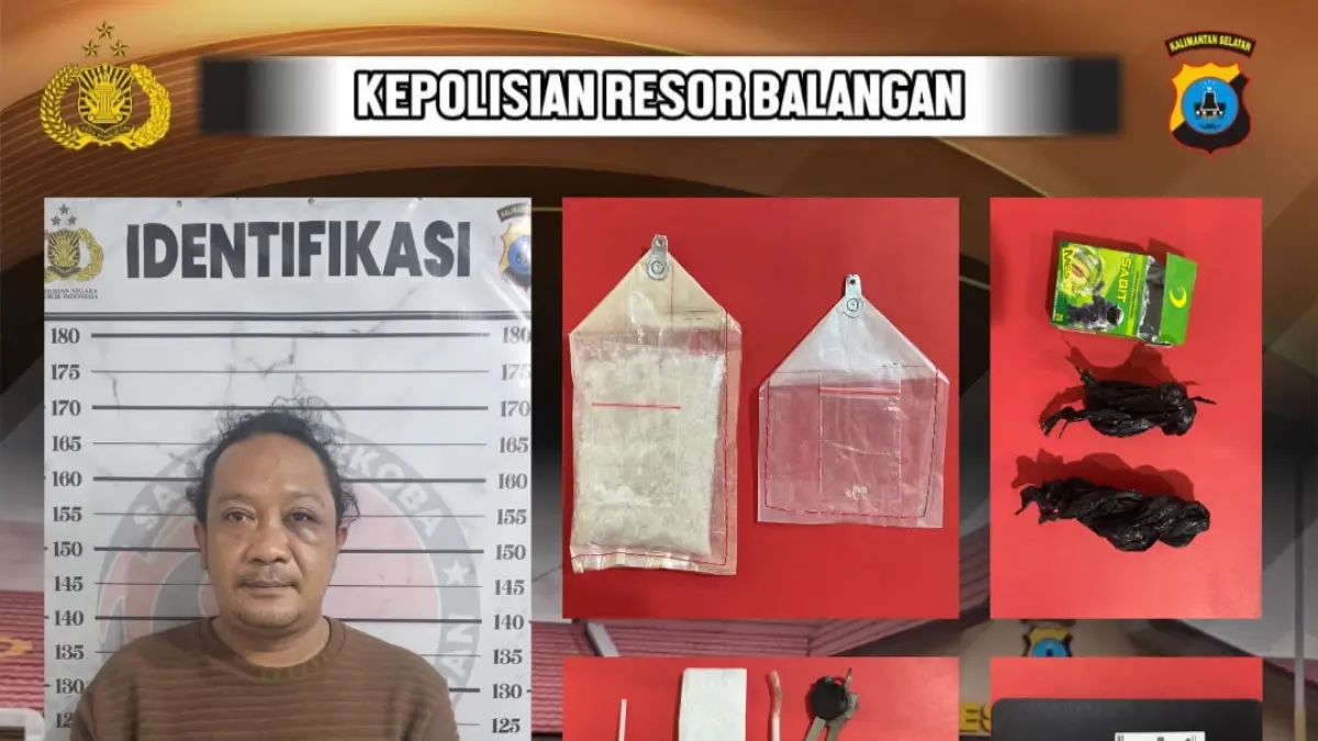 GAGALKAN PEREDARAN GELAP: Barang bukti berupa puluhan gram sabu, alat hisap, hingga uang tunai yang berhasil disita oleh Sat Resnarkoba Polres Balangan dari tangan seorang tersangka pengedar. 